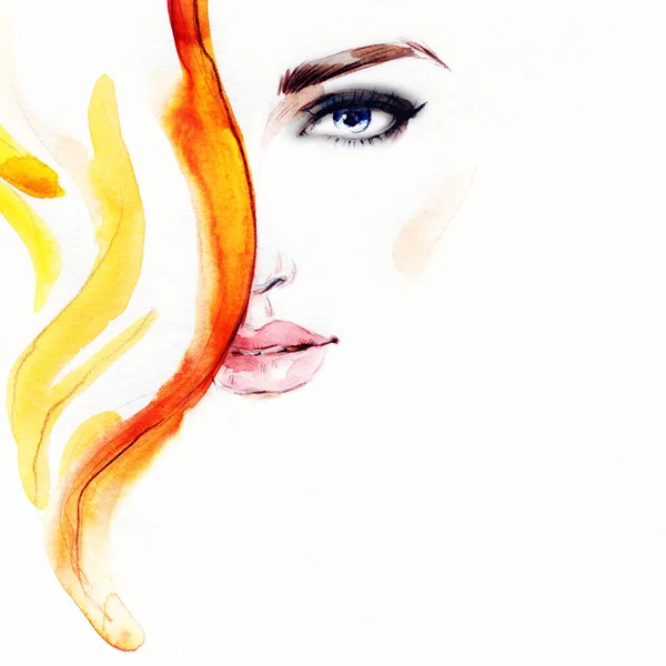 Beautiful Woman Fashion Illustration Watercolor Painting — Stock Photo, Image