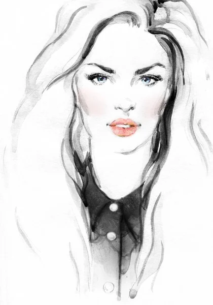 Beautiful Woman Fashion Illustration Watercolor Painting — Stock Photo, Image