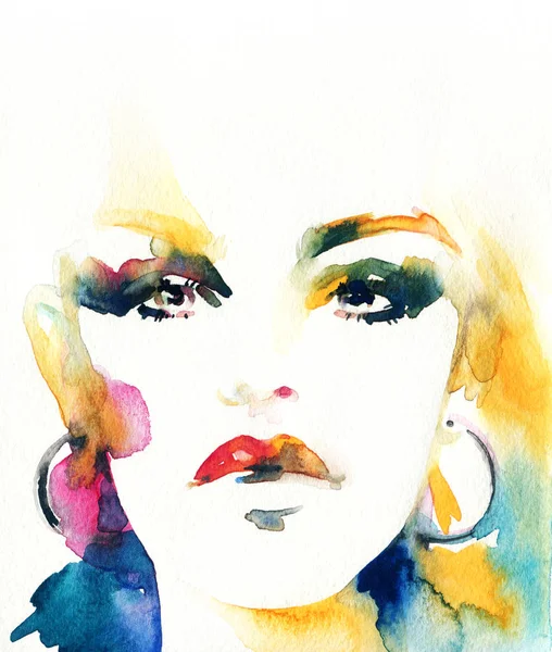 Beautiful Woman Fashion Illustration Watercolor Painting — Stock Photo, Image