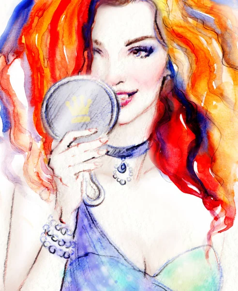 Hermosa Mujer Ilustración Moda Acuarela Pintura — Foto de Stock
