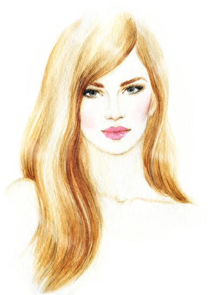 Hermosa Mujer Ilustración Moda Acuarela Pintura —  Fotos de Stock