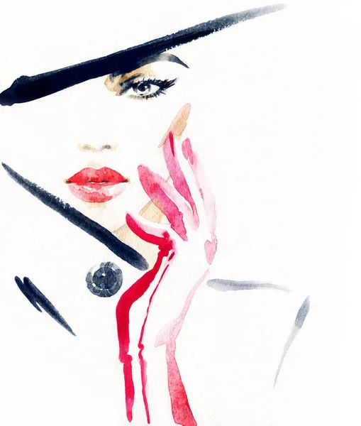 Belle Femme Illustration Mode Aquarelle Peinture — Photo