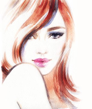 Güzel kız. Güzellik moda illüstrasyonu. suluboya resim