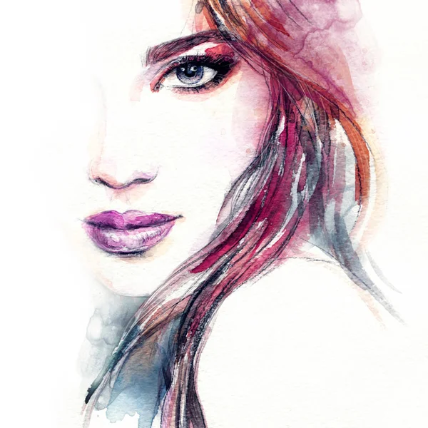 Beautiful Girl Beauty Fashion Illustration Watercolor Painting — Stock Photo, Image