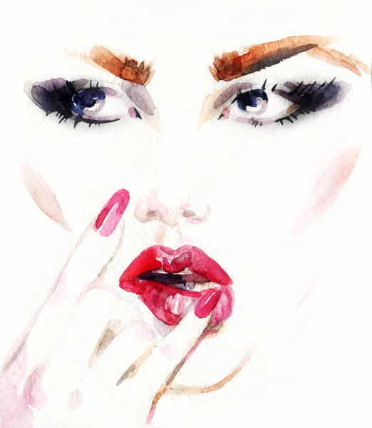 Schönes Mädchen Beauty Fashion Illustration Aquarellmalerei — Stockfoto