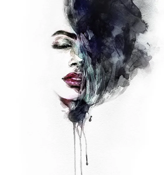 Beautiful Girl Beauty Fashion Illustration Watercolor Painting — 스톡 사진