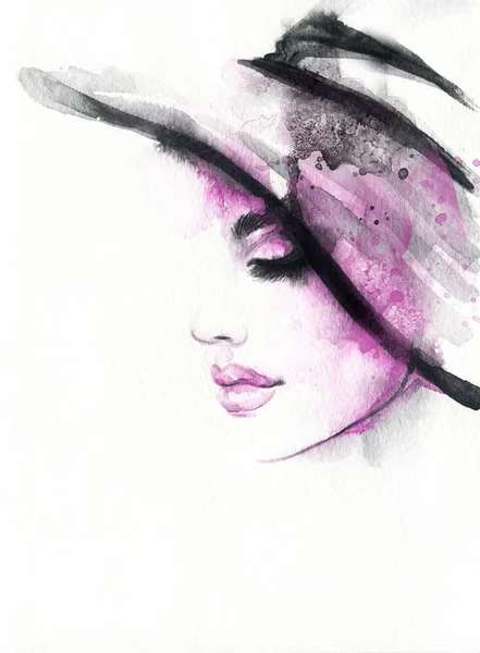 Vacker Flicka Skönhet Mode Illustration Akvarellmålning — Stockfoto