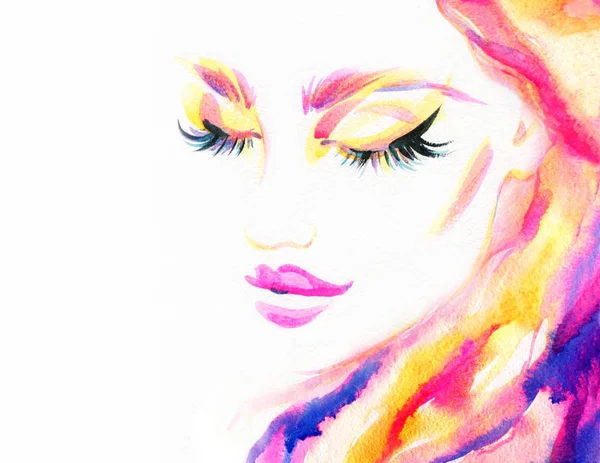 Beautiful Girl Beauty Fashion Illustration Watercolor Painting — 스톡 사진