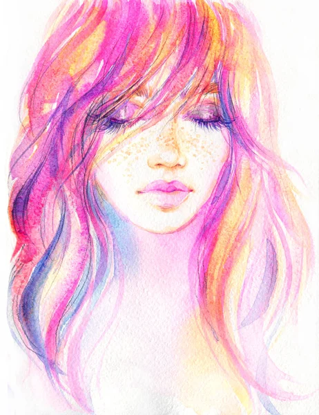 Beautiful Girl Beauty Fashion Illustration Watercolor Painting — Stock Photo, Image