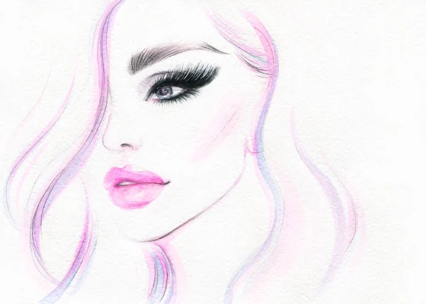 Schönes Mädchen Beauty Fashion Illustration Aquarellmalerei — Stockfoto