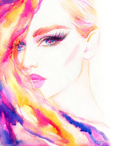 Beautiful Girl Beauty Fashion Illustration Watercolor Painting — Stock Photo, Image