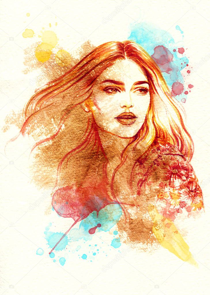 beautiful girl. beauty fashion illustration. watercolor painting