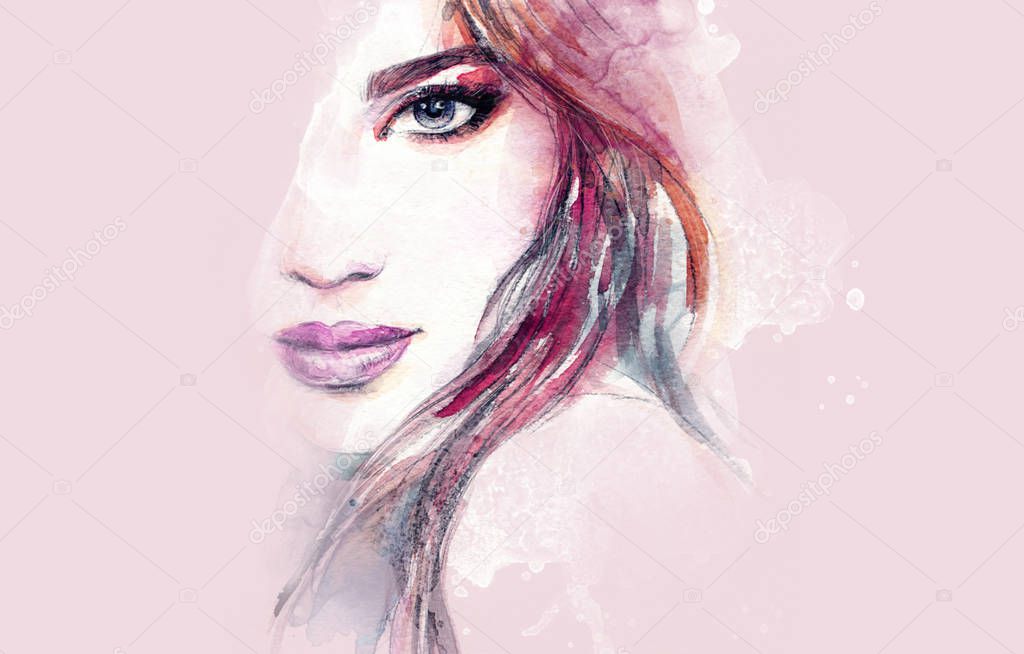 beautiful girl. beauty fashion illustration. watercolor painting