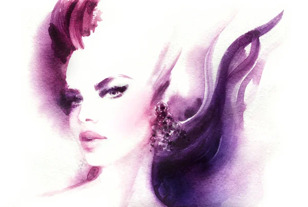 Belle Femme Illustration Mode Aquarelle Peinture — Photo