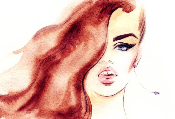 Belle Femme Illustration Mode Aquarelle Peinture — Photo