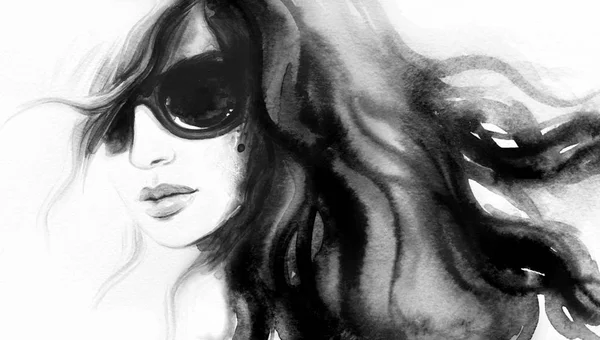 Belle Femme Illustration Mode Aquarelle Peinture — Photo