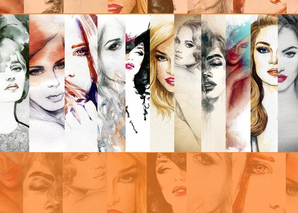 Belle Femme Illustration Mode Aquarelle Peinture — Photo