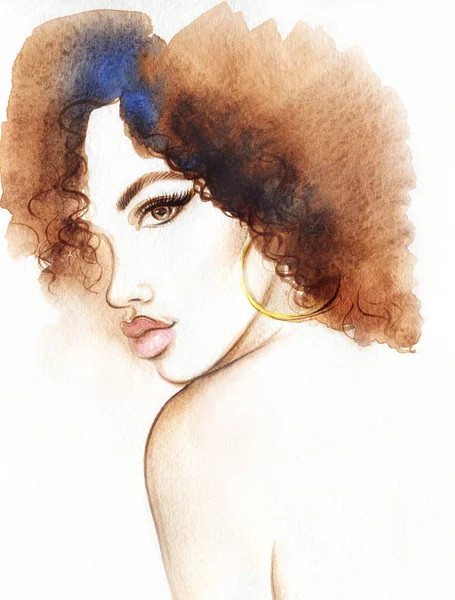 Beautiful Woman Fashion Illustration Watercolor Painting — Stock Photo, Image