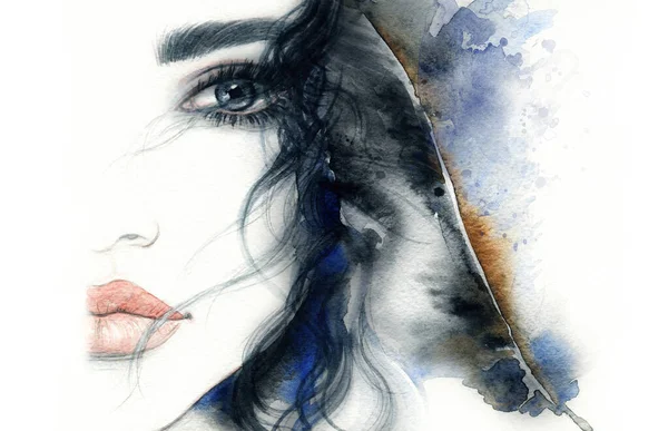 Beautiful Woman Fashion Illustration Watercolor Painting — Stock Photo, Image