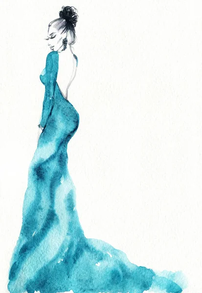 Uma Mulher Linda Ilustração Moda Pintura Aquarela — Fotografia de Stock