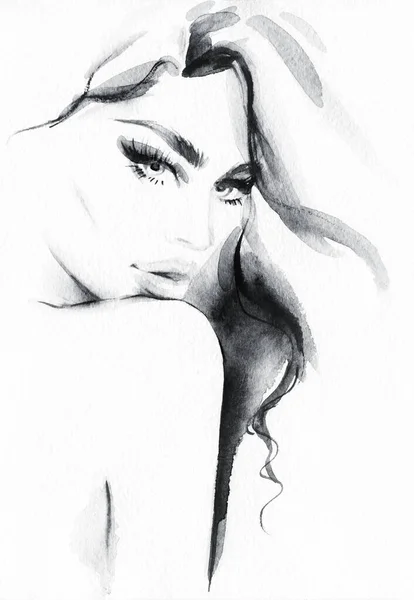 Belle Femme Illustration Mode Aquarelle Peinture — Photo