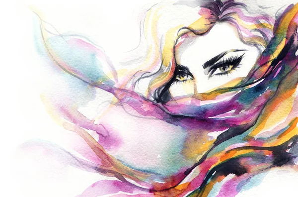 Belle Femme Illustration Mode Aquarelle Peinture — Photo