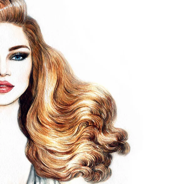 Uma Mulher Linda Ilustração Moda Pintura Aquarela — Fotografia de Stock