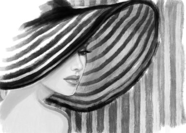 Güzel kadın. Moda çizimi. dijital resim