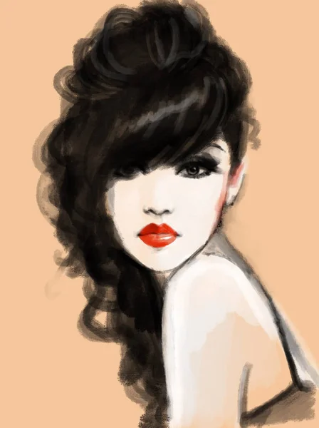 Hermosa Mujer Ilustración Moda Pintura Digital — Foto de Stock