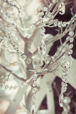 zarif zevkli dekore kristallerle düğün süslemeleri ağaç, yaz, vintage, sihir