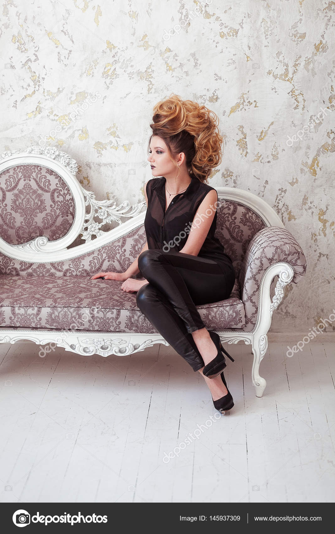 Fashion Shiny Makeup Beauty Woman With Mohawk Hairstyle