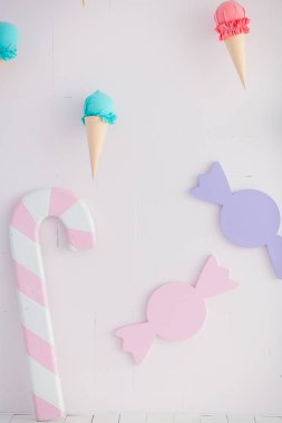 Çocuk bölge tatlılar: lolipop, dondurma ve şeker