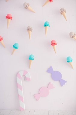 Çocuk bölge tatlılar: lolipop, dondurma ve şeker