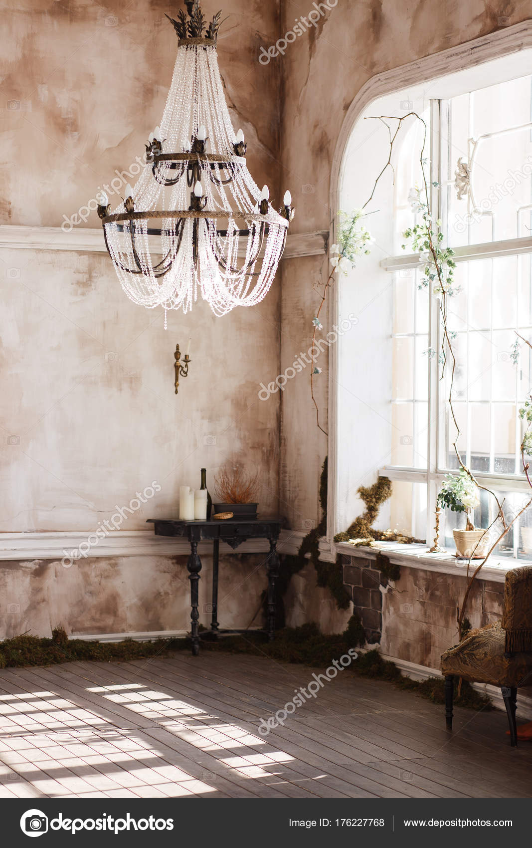 Old Fashioned Vintage Room Corner With Black Table And
