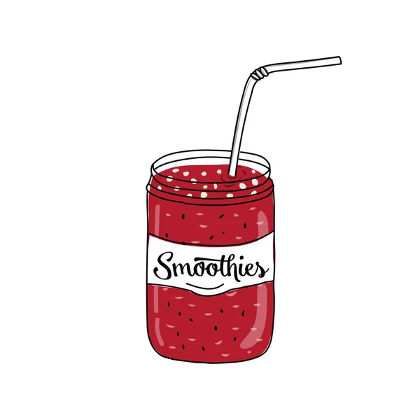 Diseño de garabato moderno plano de mezcla de batido de frutas en el vaso con paja — Vector de stock