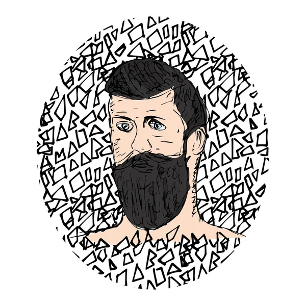 Hand drawn portrait of bearded hipster