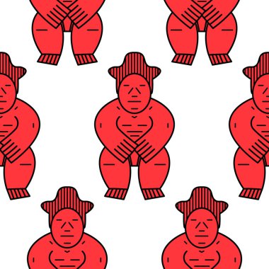 Beyaz zemin üzerine Japon sumo güreşçisi ile soyut seamless modeli