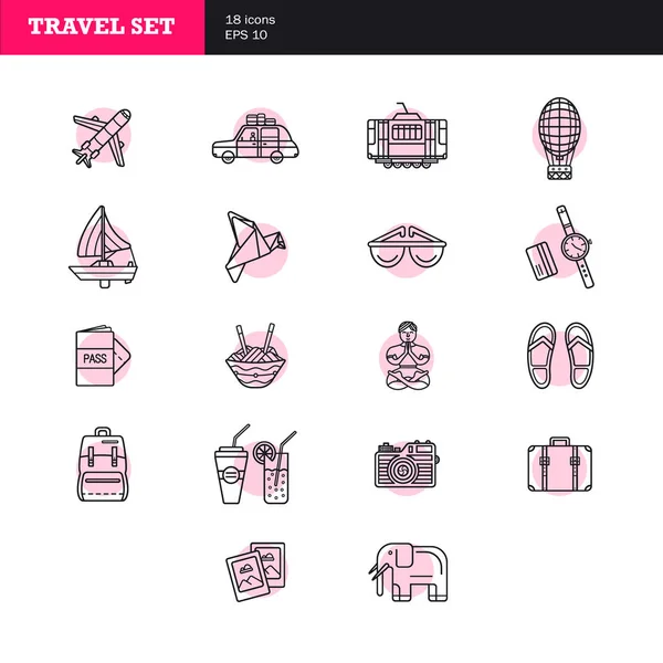 Set di icone da viaggio universali semplici. Elementi di base da utilizzare per interfaccia utente web e mobile — Vettoriale Stock