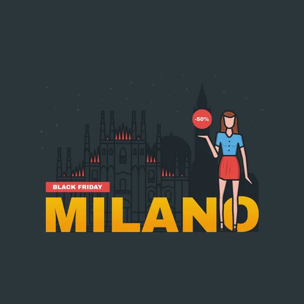 Siyah Cuma günü Milano Satılık poster. İtalya'da alışveriş.