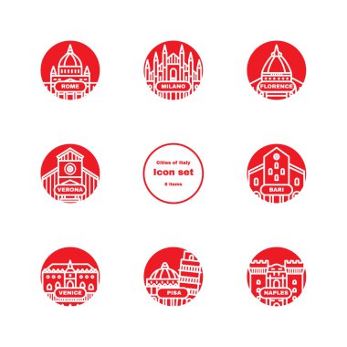 İtalyan şehirleri Icons set.