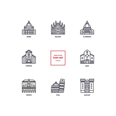İtalyan şehirleri Icons set.
