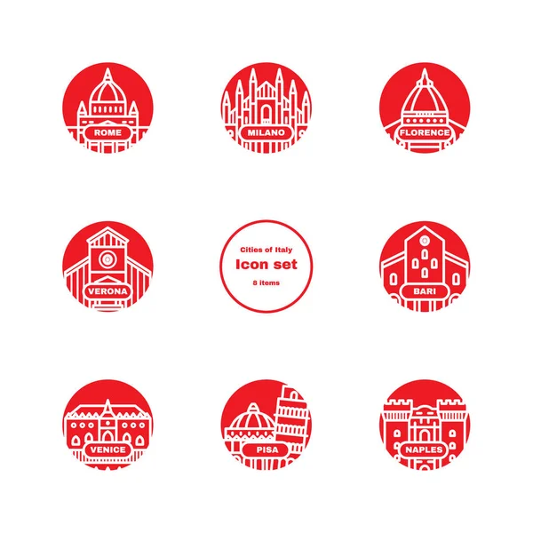 Conjunto de iconos ciudades italianas . — Vector de stock