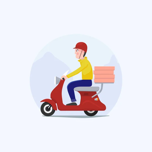 Kurye pizza müşterilere teslim bir scooter üzerinde.