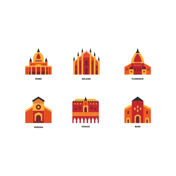 Conjunto de iconos ciudades italianas . — Vector de stock