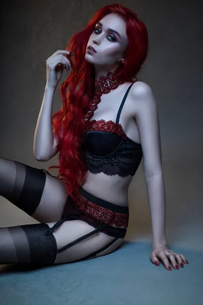 Gothic woman in underwear — Stock Photo, Image