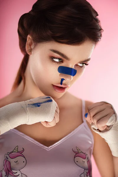 Young Model Pajamas Boxing — Stock Photo, Image