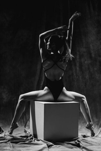 Black White Photo Woman Sporty Fit Body Posing Studio Royalty Free Stock Images
