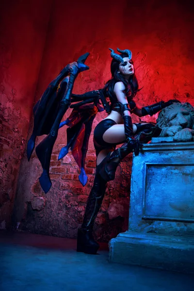 Woman Creative Costume Devil Wings Stock Image