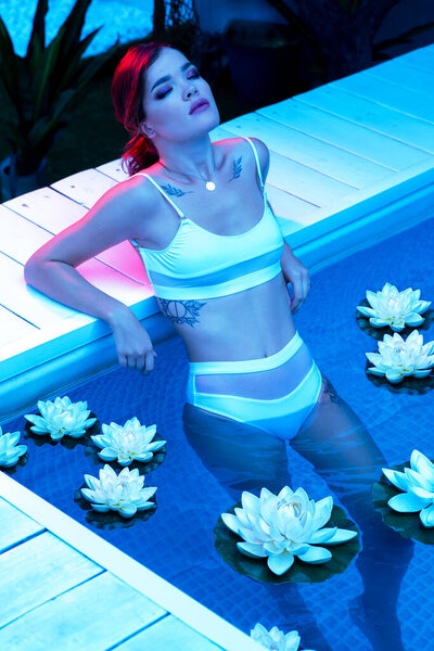 Young Beautiful Woman Swimming Pool Posing Stock Image