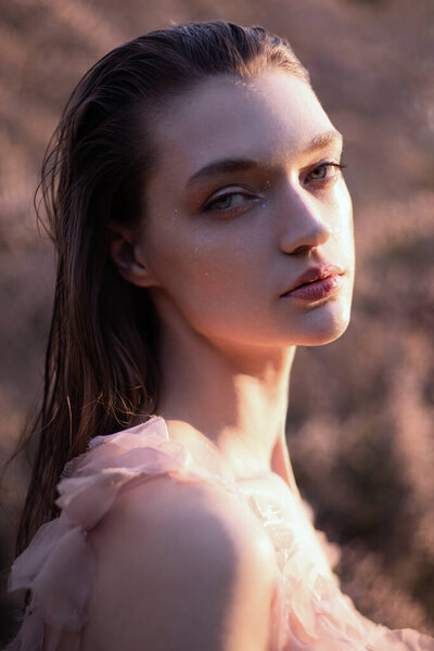 Beautiful Young Model Posing Spring Park Stock Image